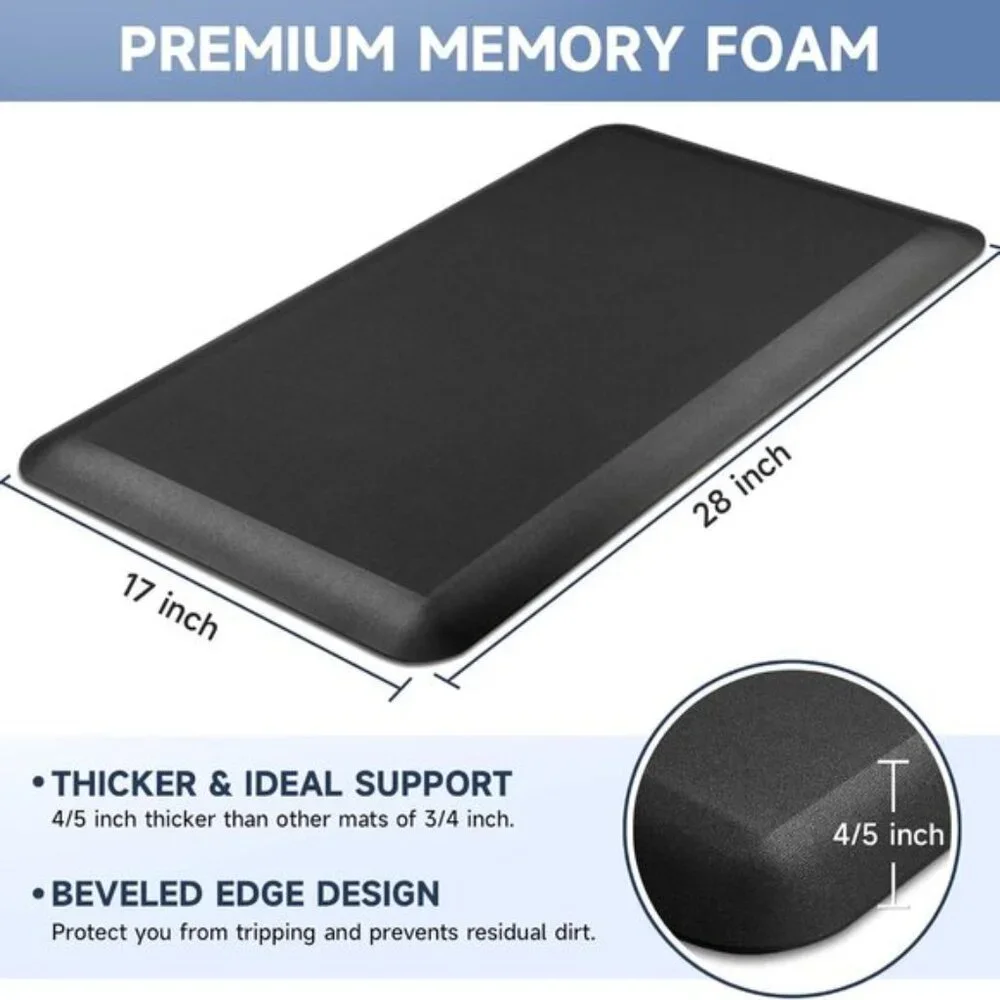 New 4/5 Inch Thick Kitchen Mat, Anti-Fatigue Non-Slip Comfort Rug, Black